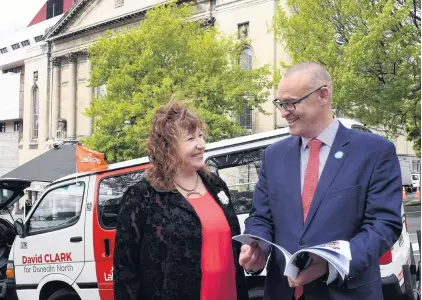  ?? PHOTO: STEPHEN JAQUIERY ?? Conference papers . . . Dunedin South MP Clare Curran and Dunedin North MP David Clark are pleased that the Labour Party conference is returning to the Dunedin Town Hall after a 30year absence.