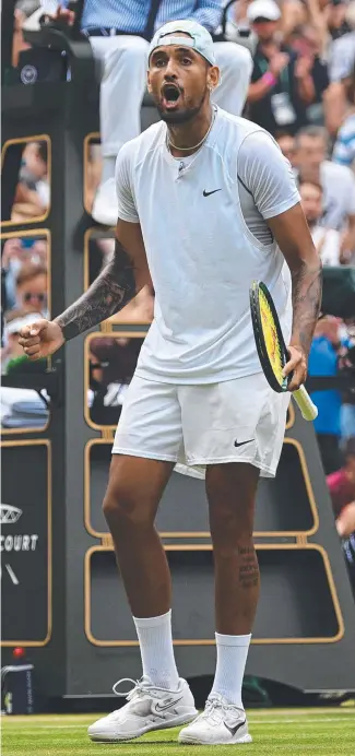  ?? Picture: Getty Images ?? Nick Kyrgios after winning his fourth-round Wimbledon clash.