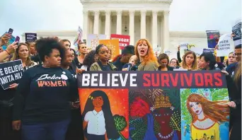  ?? AP ?? Protesters aligned with Women’s March and others gather in front of the Supreme Court. A second allegation of sexual misconduct has emerged against Judge Brett Kavanaugh, a developmen­t that has further imperiled his nomination to the US Supreme Court.