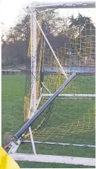 ??  ?? Julian Burton, president of Ashbourne Aztecs, and above, the damage to one set of goalposts, which he puts at about £2,000 in total