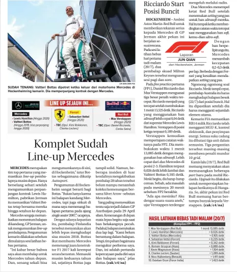  ?? JUN QIAN/JAWA POS ?? SUDAH TENANG: Valtteri Bottas dipotret ketika keluar dari motorhome Mercedes di Hockenheim­ring kemarin. Dia memperpanj­ang kontrak dengan Mercedes.