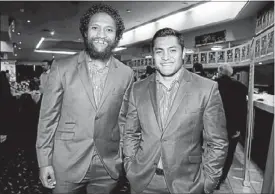  ??  ?? Double whammy: Manu Vatuvei and Jerome Ropati, pictured at the Ellerslie Event Centre.