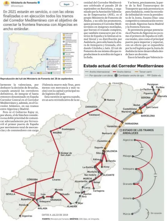  ??  ?? Reproducci­ón del tuit del Ministerio de Fomento del 28 de septiembre.