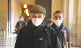  ?? Michel Euler / Associated Press ?? Josu Urrutikoet­xea arrives at the Palace of Justice in Paris. The former leader of the Basque separatist militant group ETA is facing terrorism trials.