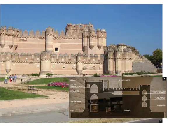  ??  ?? 1. Coca. Vista del castillo. 2. Esquema de la fortaleza. 3. Torre del homenaje.