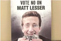  ?? (Ed Charamut flier) ?? DEMOCRATIC STATE REP. Matt Lesser clutches a handful of $100 bills in a mailer sent by his Republican opponent for the Connecticu­t State Senate, Ed Charamut.