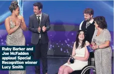  ?? ?? Ruby Barker and Joe McFadden applaud Special Recognitio­n winner Lucy Smith