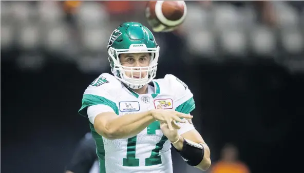  ?? DARRYL DYCK/THE CANADIAN PRESS ?? The Roughrider­s have won three of the four games that quarterbac­k Zach Collaros has started — and finished — this season.