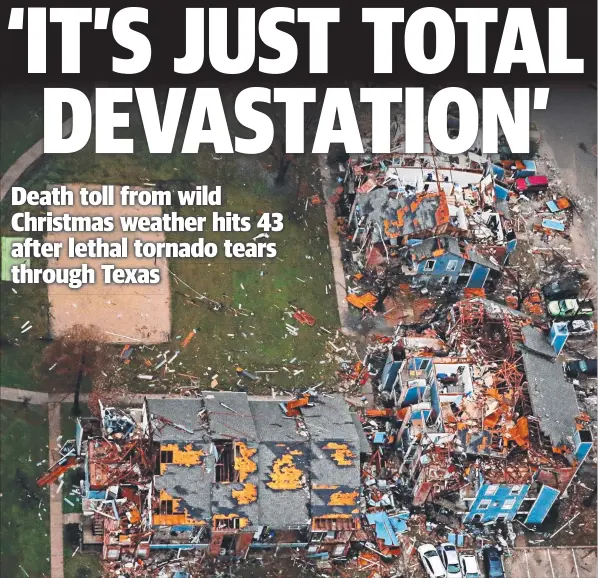  ?? Main picture: AP ?? SPLINTERED REMAINS: A Garland apartment block almost totally destroyed by the tornado and ( below) devastated Texans console each other.