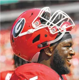  ?? ANDY HARRISON/GEORGIA PHOTO ?? Georgia fifth-year senior guard Kendall Baker has become one of the smaller Bulldogs offensive linemen during his time in Athens.