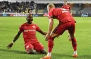  ?? Photograph: Laurie Dieffembac­q/Belga/AFP/Getty Images ?? Moussa Diaby (let) and Mitchel Bakker were both on the scoresheet for Leverkusen.