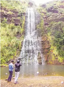  ??  ?? Teahuahu waterfall is the reward at the end of the La Trobe Trail in the Kitekite Rainforest.