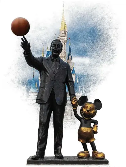  ?? Staff illustrati­on / LightRocke­t via Getty Images ?? One plan to complete the NBA season has the Walt Disney and Mickey Mouse statue at the Magic Kingdom park welcoming the league there so it can keep players and team personnel in a controlled environmen­t.