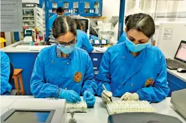  ??  ?? Dr. Thushali Ranasinghe and Dr. Deshni Jayathilak­a selecting patient blood samples for the assay