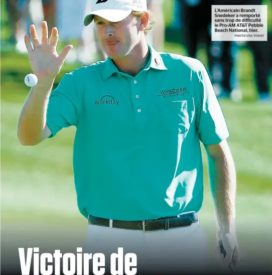  ??  ?? L’Américain Brandt Snedeker a remporté sans trop de difficulté le Pro-AM AT&T Pebble Beach National, hier.