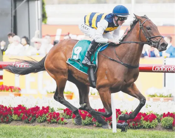  ?? Picture: GETTY IMAGES ?? Smart filly Aloisia beats her male rivals in the Moonee Valley Vase at the Melbourne spring carnival.