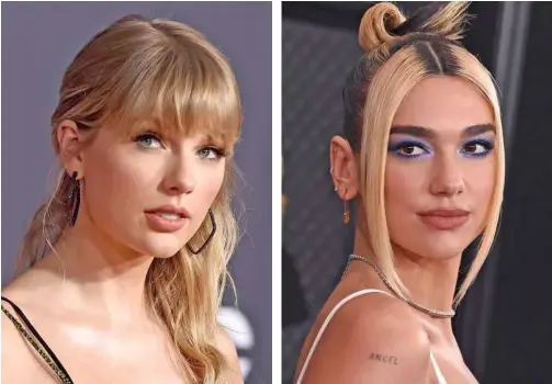  ?? File/associated Press ?? Top: Taylor Swift (left), and Dua Lipa, each earned six Grammy nomination­s.
Beyonce is the leading contender with nine nomination­s.
