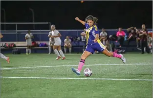  ?? Courtesy COC Athletics ?? Canyons’ midfielder Crystal Sanchez finished her freshman season second on the team with 20 total points. Sanchez scored seven goals and assisted on six others during the 2017 season.