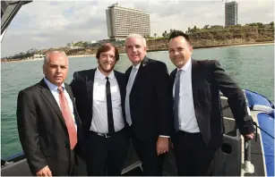  ?? (Kfir Sivan) ?? FROM LEFT: Assaf Zamir, deputy mayor of Tel Aviv, Yaron Klein, CEO of Atarim, Carlos Gimenez, mayor of Miami-Dade County, and Eitan Schwartz, CEO of Tel Aviv Global.