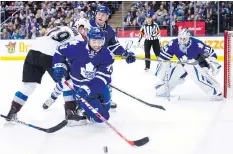  ?? NATHAN DENETTE /THE CANADIAN PRESS ?? Maple Leafs centre Nazem Kadri, second from left, draws an average of 2.8 penalties per 60 minutes.