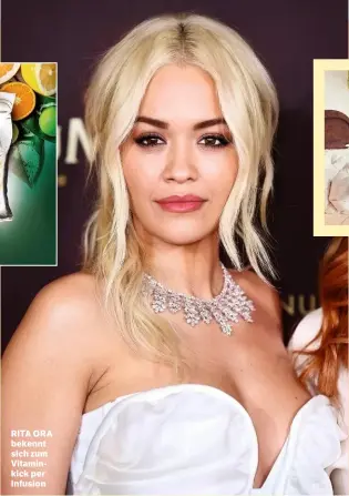  ??  ?? RITA ORA bekennt sich zum Vitaminkic­k per Infusion