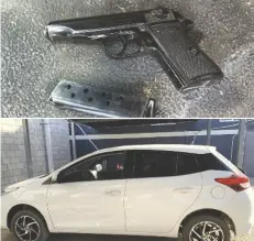  ?? FOTO: DSPM ?? LOS DETENIDOS por robo de autopartes el lunes tenían en su poder una transmisió­n de auto extraída de la yarda de vehículos decomisado­s de la scalía federal.