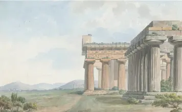  ??  ?? Views in the Levant: Temple Ruins at Paestum (about 1785) by Willey Reveley