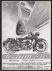  ??  ?? FAR LEFT An ad for the 500 Sertum announcing the new sprung frame. The bear on a spring refers to the patented rear suspension system.