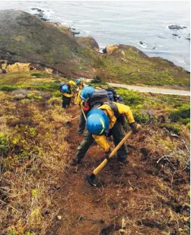  ?? THE ASSOCIATED PRESS ?? Civilian firefighte­rs cut fire lines as they work the Soberanes Fire in Garrapata State Park near Big Sur, Calif., in August.