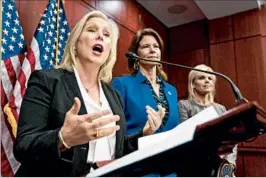  ?? ANDREW HARNIK/AP ?? Sen. Kirsten Gillibrand, left, said Wednesday that “it would be better for our country” if Sen. Al Franken resigned. He said he would make a statement about his future Thursday.