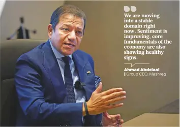  ?? Clint Egbert/Gulf News ?? Ahmad Abdelaal, CEO at Mashreq Bank, during an interview with Gulf News. Abdelaal said factors such as ease of doing business and access to the market are key in attracting foreign investment­s.