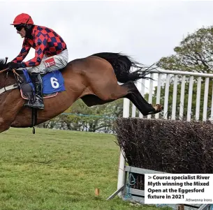  ?? Athwenna Irons ?? > Course specialist River Myth winning the Mixed Open at the Eggesford fixture in 2021