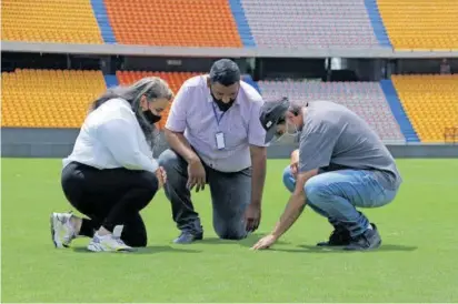  ?? FOTO CORTESÍA INDER ?? Un delegado de la Conmebol visitó la semana pasada el Atanasio para inspeccion­ar el estado de la grama. El Inder señala que se cumplen los requerimie­ntos para Copa América.