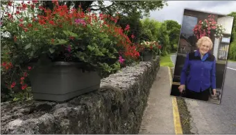  ?? INSET: ?? Clonough Bridge as you never saw it before as part of its flower bedecked and manicured approach road surroundin­gs. The late Mrs Sheila Twomey who passed away on Sunday.