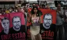  ?? Alves/EPA ?? An Indigenous community protest against the disappeara­nce of Bruno Pereira and Dom Phillips in Manaus, Amazonas, Brazil, 15 June 2022. Photograph: Raphael