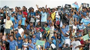  ?? GETTY IMAGES ?? Fijian fans were out in force for the Drua’s first proper home game, against the Highlander­s in Suva on Saturday.