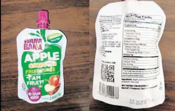  ?? FDA ?? WanaBana Apple Cinnamon Fruit Puree is at the core of a lawsuit filed in Miami-Dade by the parents of two children with elevated levels of lead in their blood.