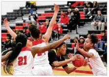  ?? STAFF FILE ?? Centervill­e sophomore Cotie McMahon, with ball against Wayne, is averaging 18.9 points and 8 rebounds per game this season.