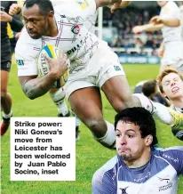  ??  ?? Strike power: Niki Goneva’s move from Leicester has been welcomed by Juan Pablo Socino, inset