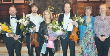  ?? (Pic: John Ahern) ?? Event organisers, Jackie Nagle (right), Eilish Lane Nagle and Linda Deane, with brothers Vladimir and Anton Jablokov and Vincent Lynch (left) at last Friday night’s well supported concert in St. Mary’s Church, Doneraile.