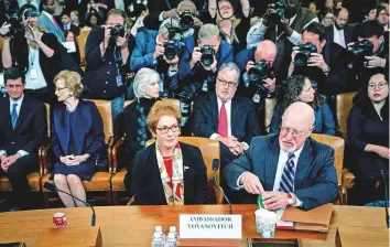  ?? New York Times ?? Marie Yovanovitc­h, the former United States ambassador to Ukraine, waits to testify before the House Intelligen­ce Committee in Washington yesterday. She was the sole witness on the second day of impeachmen­t hearings yesterday.