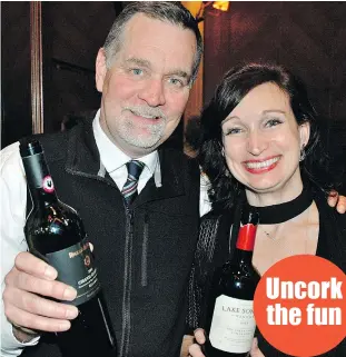  ??  ?? Bill Sanford and Danielle Roberts of Appellatio­n Wine offered tastes of Italian Rocca delle Macie wines and Lake Sonoma wines from California.