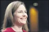  ?? BONNIE CASH — POOL VIA AP ?? Supreme Court nominee Amy Coney Barrett speaks during a confirmati­on hearing before the Senate Judiciary Committee, Tuesday, Oct. 13, on Capitol Hill in Washington.