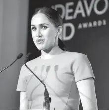  ?? Reuters-Yonhap ?? Britain’s Meghan, Duchess of Sussex, speaks during the annual Endeavour Fund Awards at Mansion House in London, March 5.