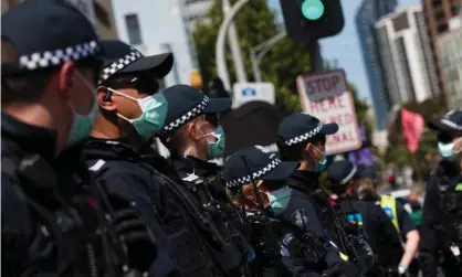  ?? Photograph: Dave Hewison/Speed Media/REX/Shuttersto­ck ?? Police at a climate protest in Melbourne in December 2020. ‘Australian­s do not enjoy a universal right to protest, protected by law, even though our history is littered with popular movements and disruptive protests that have helped to create modern Australia.’