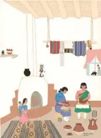  ??  ?? 6. Pablita Velarde (Santa Clara, 1918-2006), Inside Santa Clara Pueblo, 1978, watercolor on paper,
30 x 25"
Fred Jones Jr. Museum of Art, University of Oklahoma, Norman. James T. Bialac Native American Art Collection, 2010.