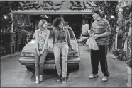  ?? PATRICK WYMORE, NETFLIX/TNS ?? From left, Callie Haverda as Leia, Ashley Aufderheid­e as Gwen and Maxwell Acee Donovan as Nate in “That ’90s Show.”