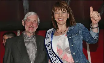  ??  ?? Knocknagre­e GAA Club president Jimmy O’Sullivan congratula­ting Noreen McSweeney just after she was pronounced the Mayor of Knocknagre­e contest on Sunday night. Photo: Sheila Fitzgerald