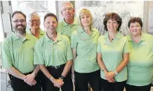  ??  ?? Pictured at the tournament registrati­on reception are, from left, Sobeys’ Chris Iftody, Sandra Dobrowolsk­i, Peter Darowski, Norm Jonasson, Donna Dunsmore, Margaret DeGroot and Cindy Barr.