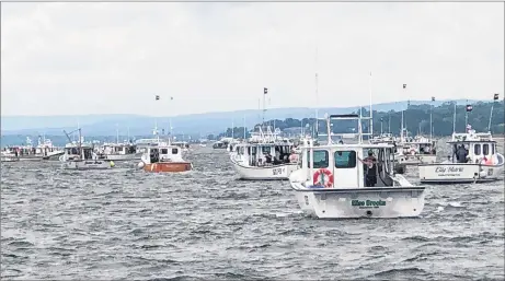  ?? NEW GLASGOW NEWS PHOTO ?? Dozens of fishing boats and hundreds of people converged on Pictou, N.S., on Friday to protest a pulp mill’s plan to dump millions of litres of effluent daily into the Northumber­land Strait.